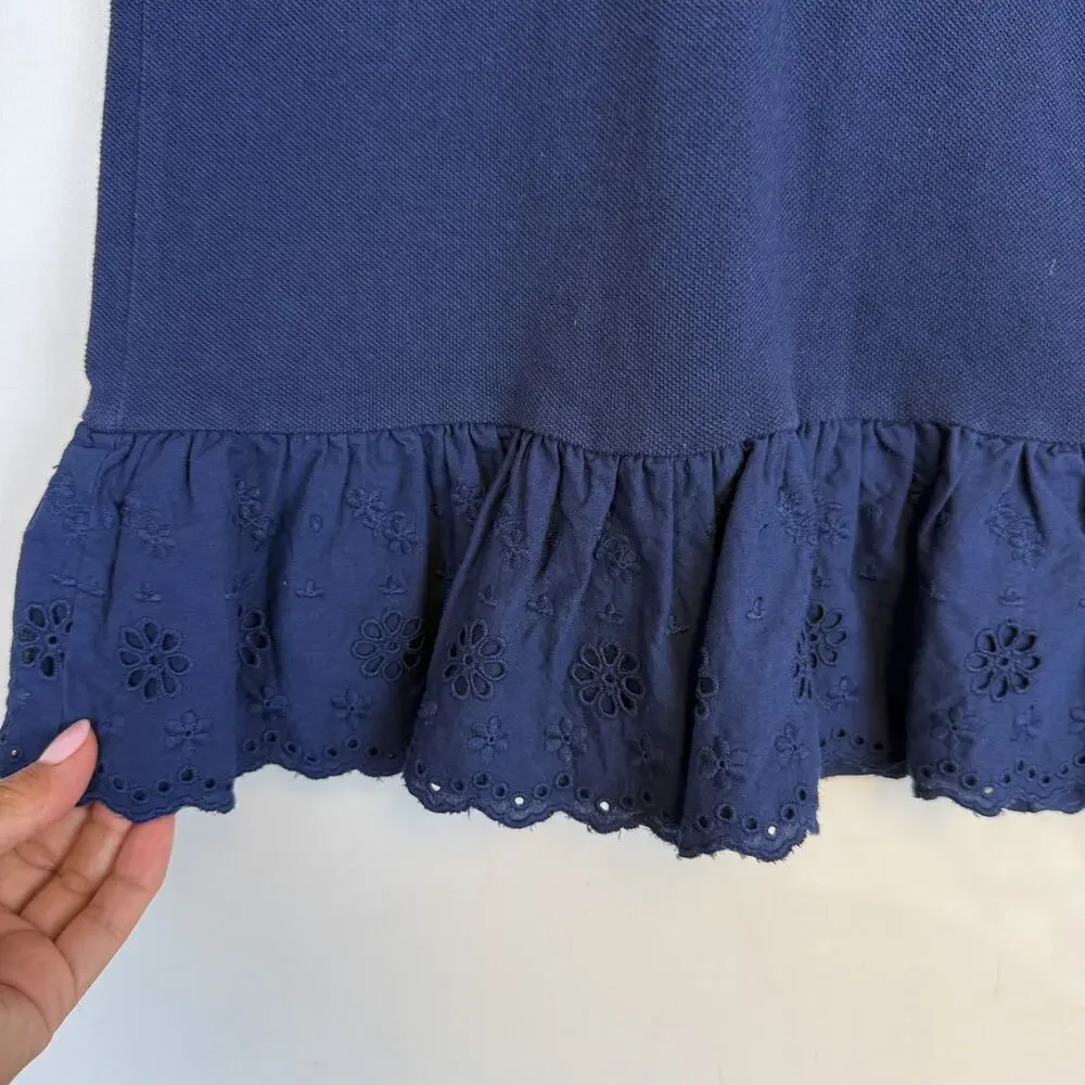 Ralph Lauren Girls Polo Ruffled Trim Dress Navy Blue - 6X